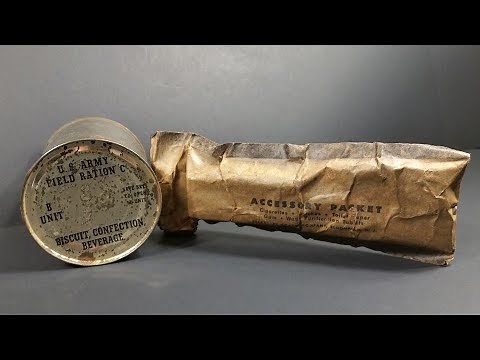 1944 US Army Field Ration C Breakfast B Unit & Accessory Packet Review MRE Taste Test Unboxing