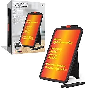 Sharper Image LightBoard LED Writing Pad with Stand, Includes 3 Washable Markers, 7 Light Modes & Magnetic Mount, Wipe Clean Surface, Perfect for Messages, Grocery Lists, Notes, Affirmations