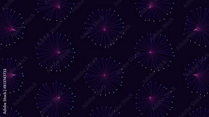 Vibrant fireworks explode against a dark backdrop in a visually mesmerizing pattern. Varied in size and color, they fill the sky like sparkling stars