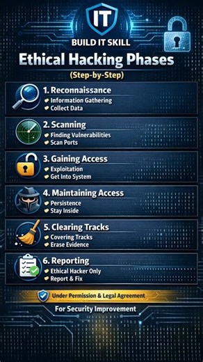 Ethical Hacking Phases Explained (Step-by-Step)🔐lComplete Guide for Beginners #cybersecurity #shorts