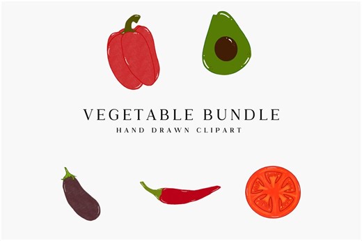 Vegetable Clipart Bundle PNG, Hand Drawn Veggie Clip Art, Food Illustration Set, Tomato Avocado Pepper Eggplant, Kitchen Design PNG - Etsy