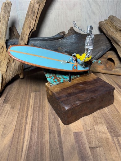 Handmade Wire Surfer Sculpture: off the Top… Surf Art With Patinaed Copper Wave - Etsy