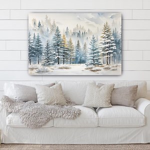 Snowy Pine Forest Canvas Art: Winter Landscape Wall Hanging - Etsy