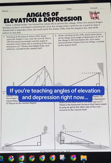 🔥 When angles of elevation and depression sound easy…until students start solving 🧠 These riddle-based trig worksheets give them repeated practice without feeling repetitive 🎯 4 built-in levels so you can increase challenge without planning four separate activities 📐 Perfect for angles of elevation & depression practice days 🔗 Find them in my TPT store or comment “elevation” and I’ll send you a link! #mathteacher #highschoolmathteacher #geometryteacher #teacherresources #teachersoftiktok