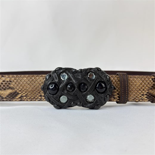 Statement Python Belt 4cm | Genuine Snakeskin | Vintage Black Buckle With Crystals | Gothic Boho Western Style | Custom Size Brown Unisex - Etsy UK