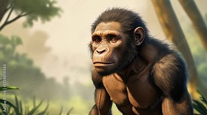 video A detailed portrait of Australopithecus, capturing the facial features and expression of this early hominid species, offering a glimpse into human evolutionary history
