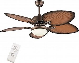 TFCFL 52 Inch Tropical Style Ceiling Fan Light Palm Island Ceiling Fan Dimmable LED Chandelier Remote Control Lamp 3 Lights CCT Dimmable & 3 Speeds