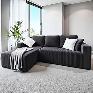 105" Cloud Sectional Couch, L-Shaped Modular Sectional Sofa with Deep Seat, Boneless Couches for Living Room Bedroom, Corduroy Upholstery, Left Facing Chaise, Dark Grey