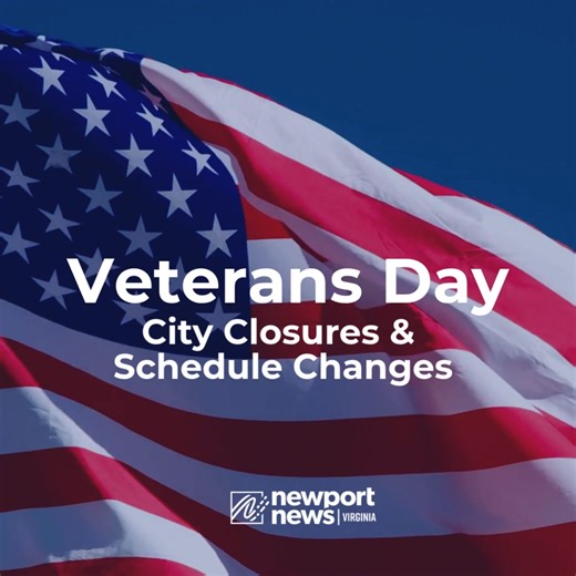 In honor of Veterans Day, Tuesday, November 11, the City of Newport News will observe the following closures and schedule adjustments. 🏛️All City Offices & Public Libraries: Closed 🏫 Recreation Centers: Open with Normal Hours 🗑️Garbage, Recycling & Bulk Waste: No collections on Tuesday. All collections for the week will shift forward by one day (except for 18-gallon Black Bin recyclers). ♻️ Recovery Operations Center: Closed 🐾 Peninsula Regional Animal Shelter: Adoption Center: Closed | Reun