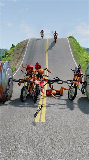 Motorcycles vs Bollards Chain #49 - BeamNG Drive