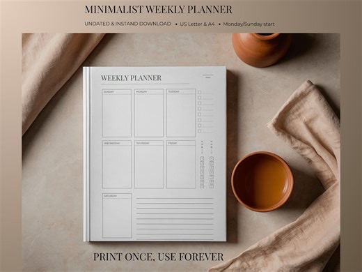 Minimalist Weekly Planner | Undated PDF, Habit Tracker (digital Download) - Etsy
