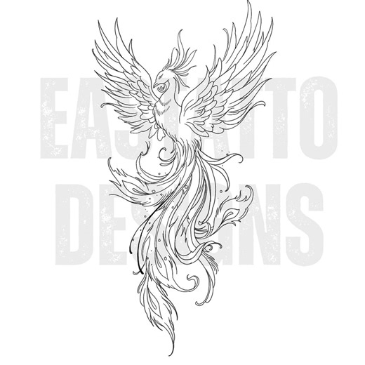 Phoenix Tattoo Design | Elegant Rising Phoenix Digital Download | Instant Flash Art Line Drawing - Etsy