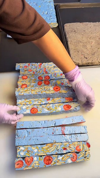 Cutting Giant Ocean Blue Coconut Nougat Bricks: ASMR