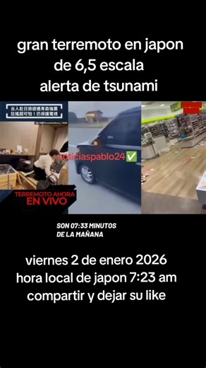 Gran terremoto en Japón de 6.5 y alerta de tsunami