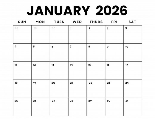 January 2026 Minimalist Dated Calendar Printable (PDF)| Sun   Mon Starts| Digital Download | Monthly Planning Calendar - Etsy