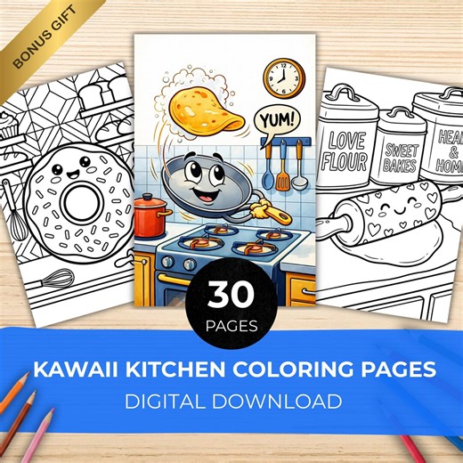 30 Kawaii Kitchen Coloring Pages – Cute Food & Cooking Tools | Adorable Easy Colouring Book | Relaxing Printable Digital Download - Etsy Australia