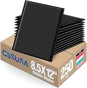 GSSUSA Black Bubble Mailers 8.5x12 Large Padded Envelopes 250 Pack Strong Adhesion Self-Seal Bubble Envelopes for Mailing Clothes,Magazines