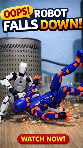 Blue Robot Slips and Falls! | Funny Stop Motion Robot #stopmotion #miniaturefigure #YouTubeShorts