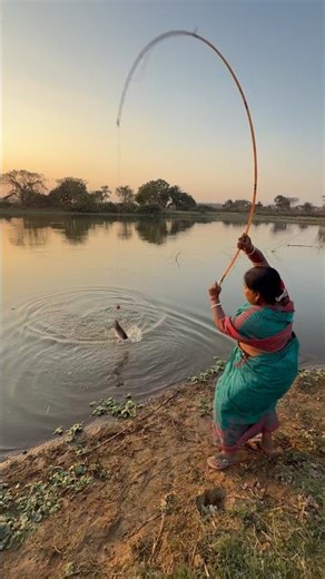 Grandma catching big fish in gram pond and used fish food #bass #viral #villagelife