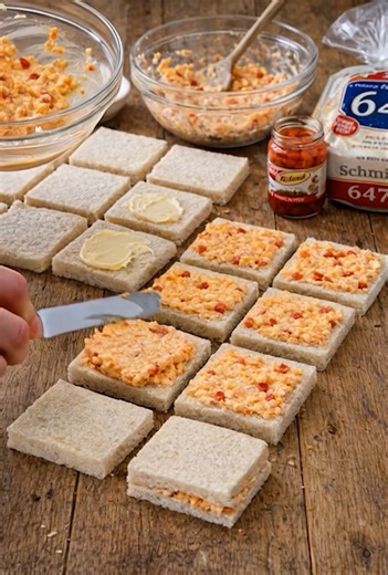 Southern Pimento Cheese Tea Sandwiches Recipe Ingredients 8 oz sharp cheddar cheese, freshly shredded (about 2 packed cups) 4 oz extra-sharp cheddar cheese, freshly shredded (about 1 packed cup) 1 (4 oz) jar diced pimentos, drained well 3/4 cup full-fat mayonnaise (Duke’s if possible) 2 tbsp cream cheese, softened (optional but recommended for extra creaminess) 1/4 tsp garlic powder 1/4 tsp onion powder 1/4 tsp smoked paprika or regular paprika 1/4 tsp kosher salt, plus more to taste 1/4 tsp fre