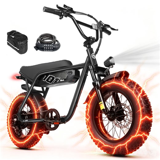Eskute V101 Electric Bike for Adults & Teens – 28 MPH, 750W (Peak 1500W), 48V 13Ah Battery, 16"x4.0" Fat Tires, 7-Speed, Dual Suspension, Black with Phonebag & Lock, UL2849