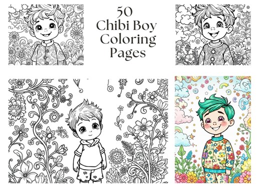 50 Chibi Boy Coloring Pages | Kawaii Kids Activity (PDF) - Etsy