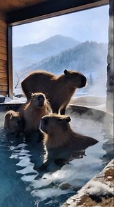 POV: I Was Alone in a Hot Spring… Then Capybaras Joined Me 🦫❄️
