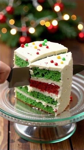 Satisfying ASMR Cutting 🎂 Christmas Layer Cake with Sprinkles #shorts
