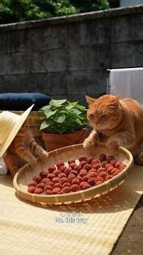 Ginger Kitten and Mama Cat Helping Grandma Make Dried Plums ☀️🧺