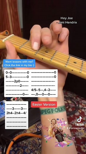 Hey Joe by Jimi Hendrix intro guitar riff. Accurate version and easier version. #heyjoe #jimihendrix #guitarriff #foryou #fyp | Jamparkguitar