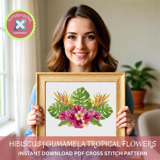 Hibiscus Flower Cross Stitch Pattern | Tropical Floral Embroidery Design | PDF DIY Home Decor & Crafting | Pattern Keeper PDF - Etsy