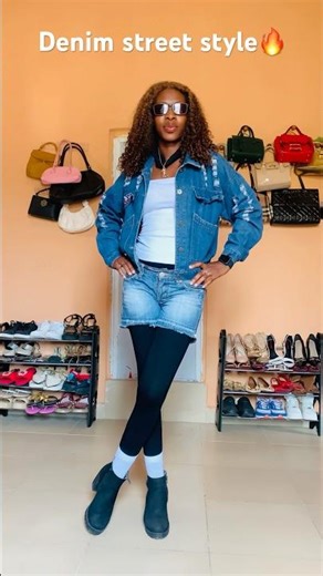 How to Style Leggings With a Denim Jacket for Street Style 😍#fashion #ootdguide #shorts