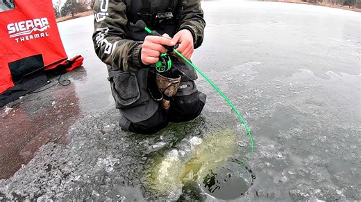 Catching biggest bass ever through clear ice conditions