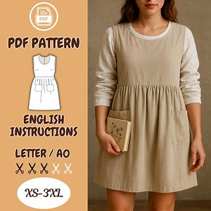 Apron Dress Linen Dress Pattern, Pocket, Poplin, Scoop Neck, Gathered Waist, Sleeveless, Back Zipper - Etsy