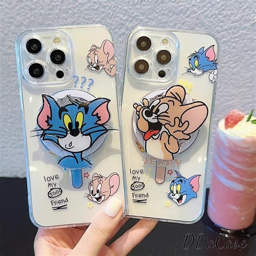 Cute and Funny Tom and Jerry Cartoon Transparent Phone Case With Detachable Cartoon Character Stand, Compatible With iPhone 15/16/17 Pro Max - Etsy
