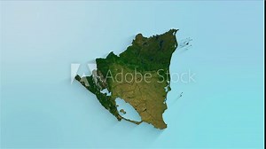 Nicaragua animated map showing regions forming the country with a physical map background and a chroma key alpha channel.