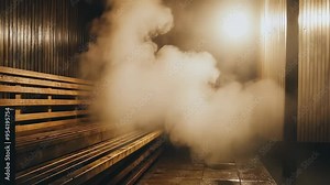 Relaxing steam bath experience in a modern spa setting during evening hours