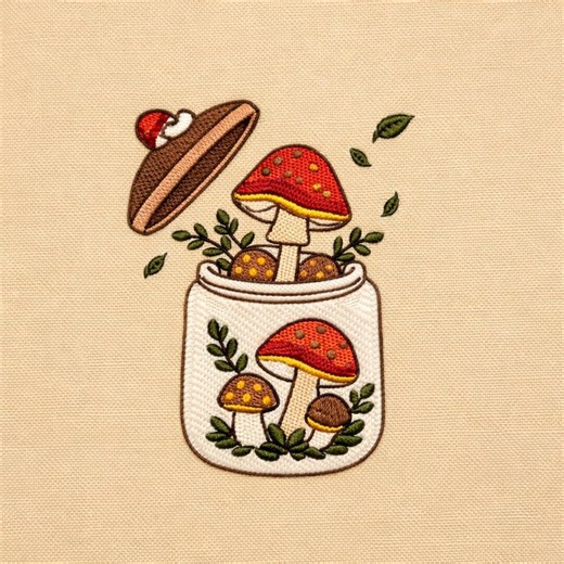 Mushroom Jar Embroidery Design Cottagecore Forest Machine Stitch Pattern - Etsy