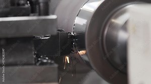 Metalworking lathe milling machine. Cutting metal modern processing technology. Milling is the process of machining using rotary cutters to remove material with sparks by advancing cutter in workpiece