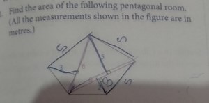 Find the area of the following pentagonal room. (All the measur... | Filo