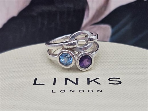 Rare Vintage Links of London Britlines Ring, Amethyst, Blue Topaz, Hallmarked, Size N, Fabulous Chunky Ring - Etsy UK