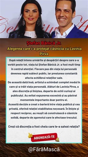 Ştefan Bănică Jr. Alegerea care i-a protejat căsnicia cu Lavinia Pîrva