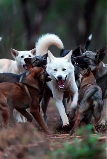 white dingo vs wild dogs fight | #viral #dogs #trending #animallife #animalshorts #foryou #shorts .