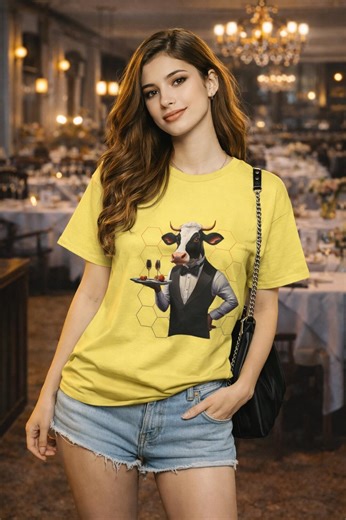 Funny Cow Waiter T-shirt – Surreal Animal Graphic, Unisex Tee - Etsy
