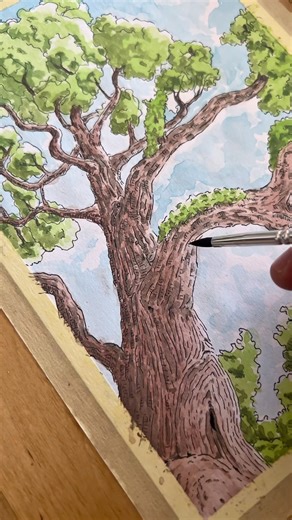 Painting a tree, Watercolor and ink 🌳