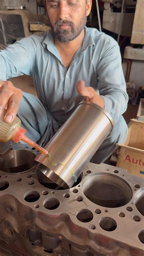 Six Cylinder engine liner install #works #viralshorts #mechanic #automobile #liner