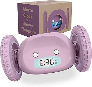 CLOCKY Alarm Clock on Wheels – Loud Rolling Alarm Clock for Heavy Sleepers | Runaway Clock That Jumps & Runs to Wake You Up | Funny Unique Gift for Adults & Teens (Lavender)