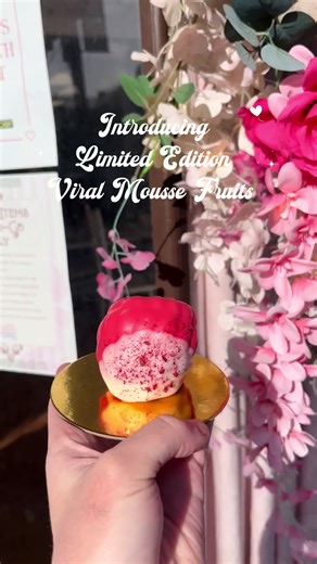 Introducing for a limited time only our take on the viral mousse fruits only for or Valentines Menu Feb 7-22 Flavors: - White Chocolate Dipped Raspberry: A raspberry mousse with a house made fresh raspberry compote filling with fluffy vanilla cake dipped in a crackly white chocolate shell dipped in more white chocolate and raspberry pieces - Chocolate Strawberry: Strawberry mousse with chocolate ganache and a strawberry compote center with a layer of moist chocolate cake dipped in white chocolat