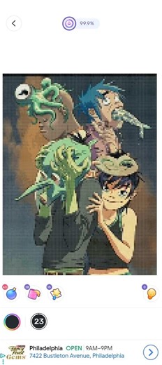 a random Gorillaz pixel art drawing