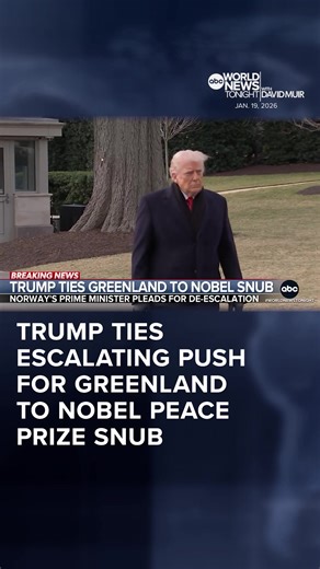Pres. #Trump lashed out at #NATO allies, saying he no longer feels obliged to “think purely of peace” because he didn't win the #NobelPeacePrize. It comes on the heels of Trump's new tariff threats on countries sending forces to #Greenland. Mary Bruce reports. #News